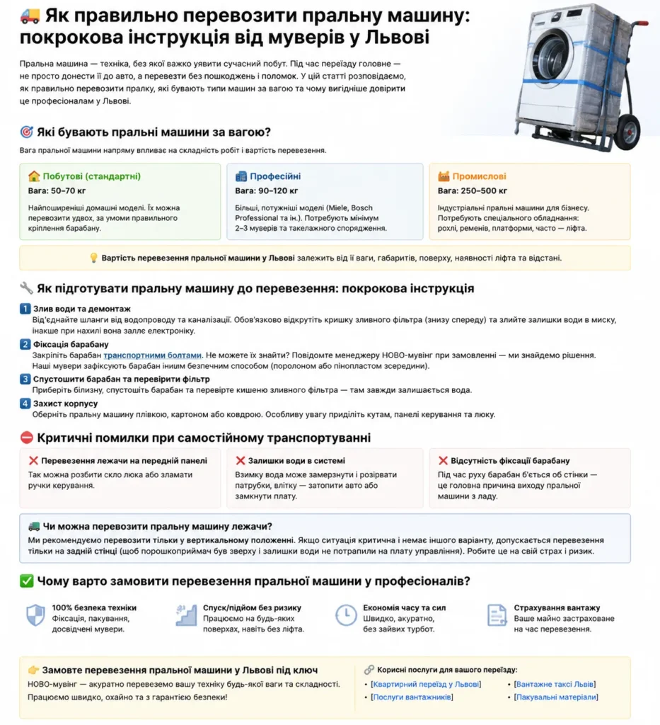 Пам'ятка, як правильно перевозити пральну машину